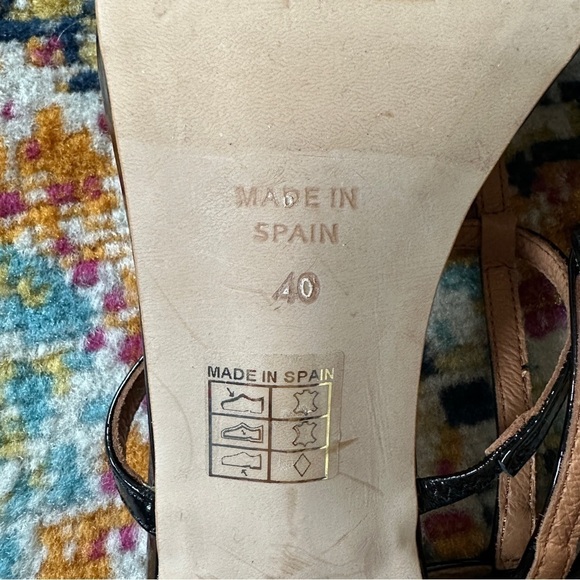 8 by YOOX Patent Leather Square Toe Sandals High Heels in Black Size 40 US 10 - Picture 6 of 9